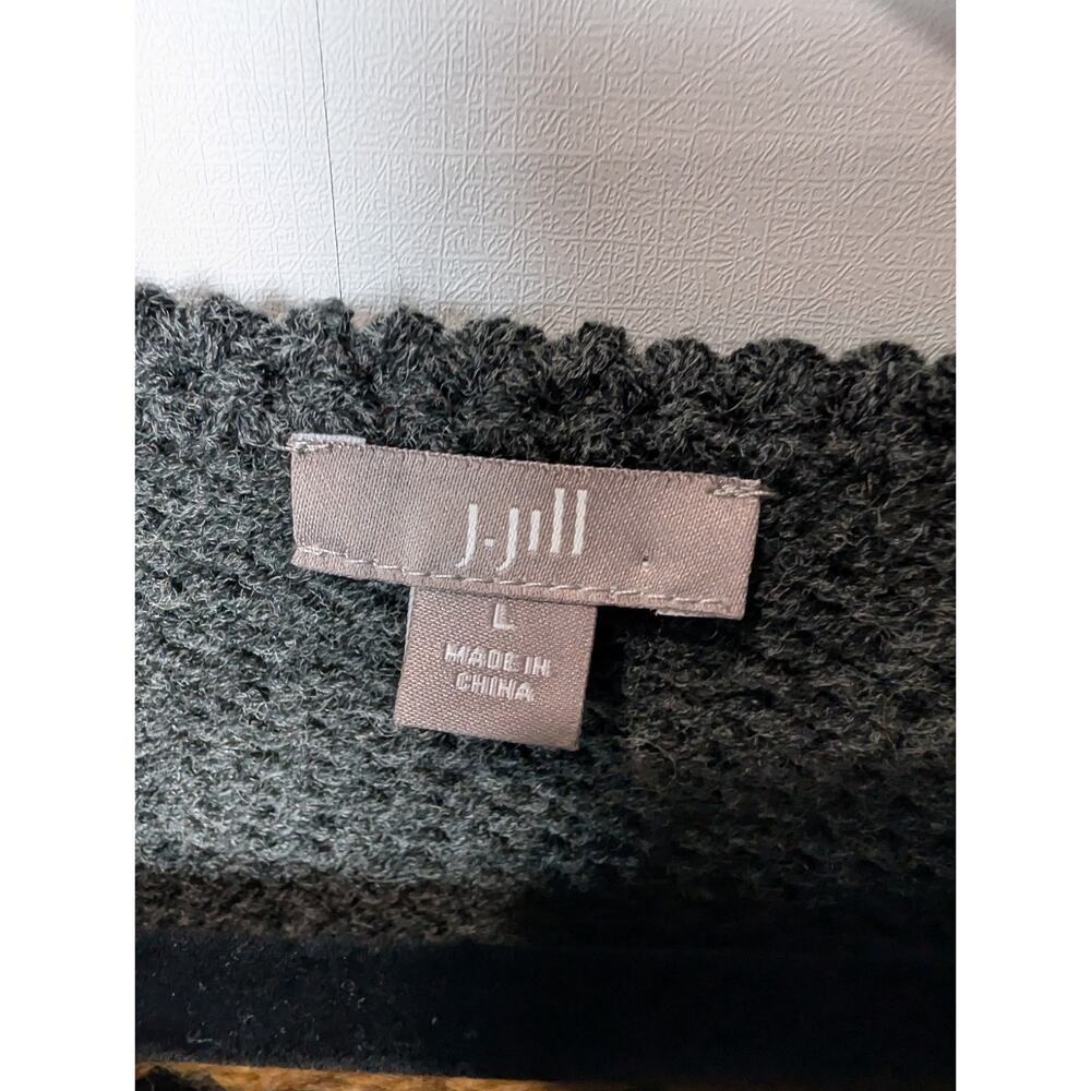J. Jill Large Gray Brown Wool Knit Sweater Long Sleeve Crew Neck Embellished L - Picture 5 of 14